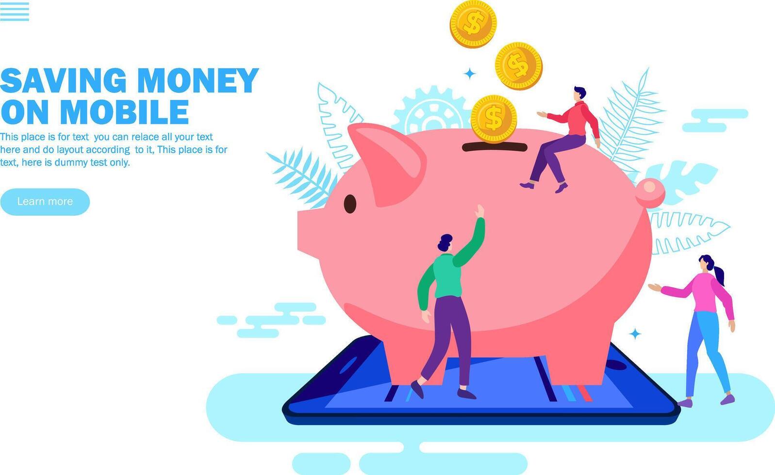 people saving money in piggy bank on smartphone vector