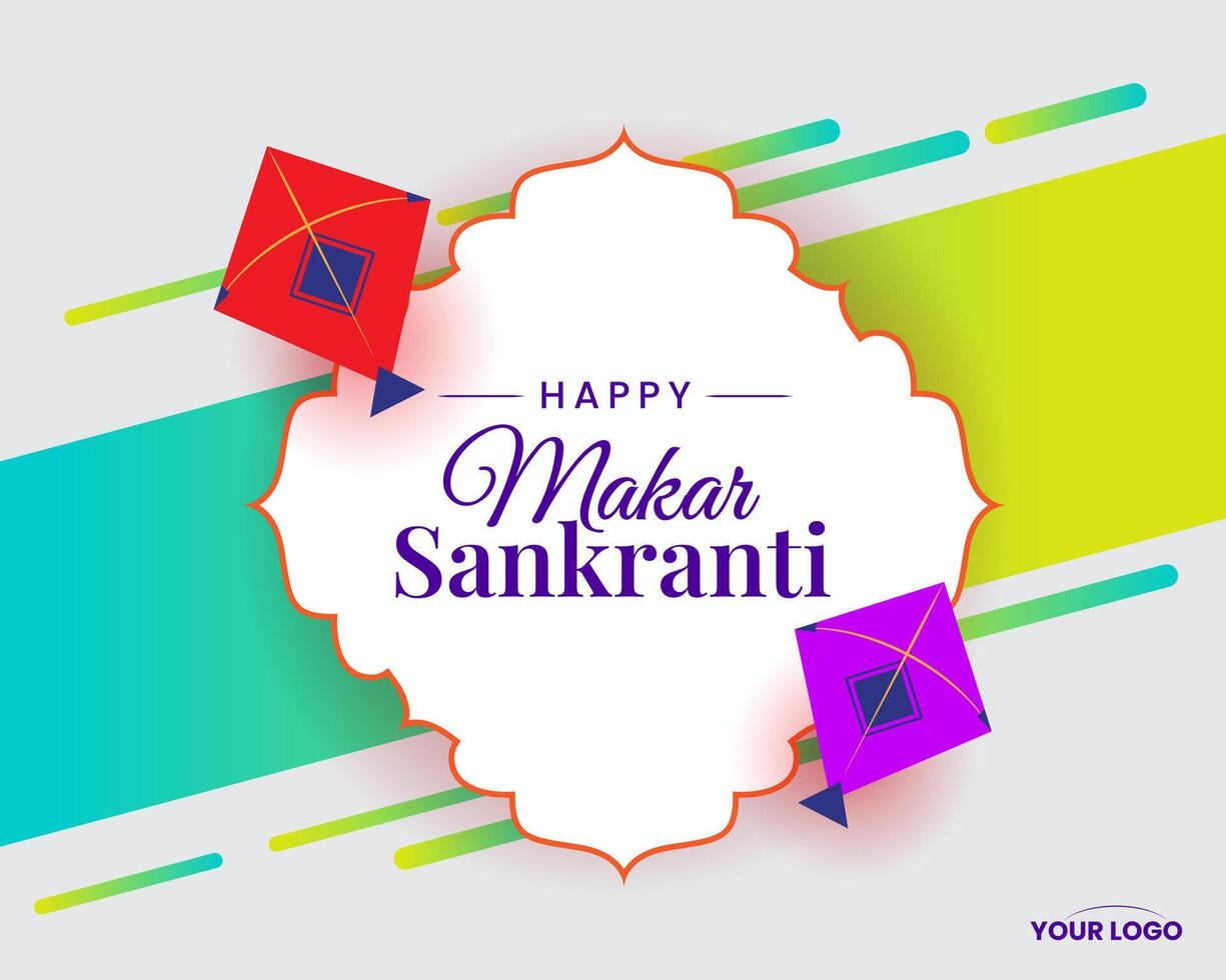 happy makar sankranti with kite and festival background vector