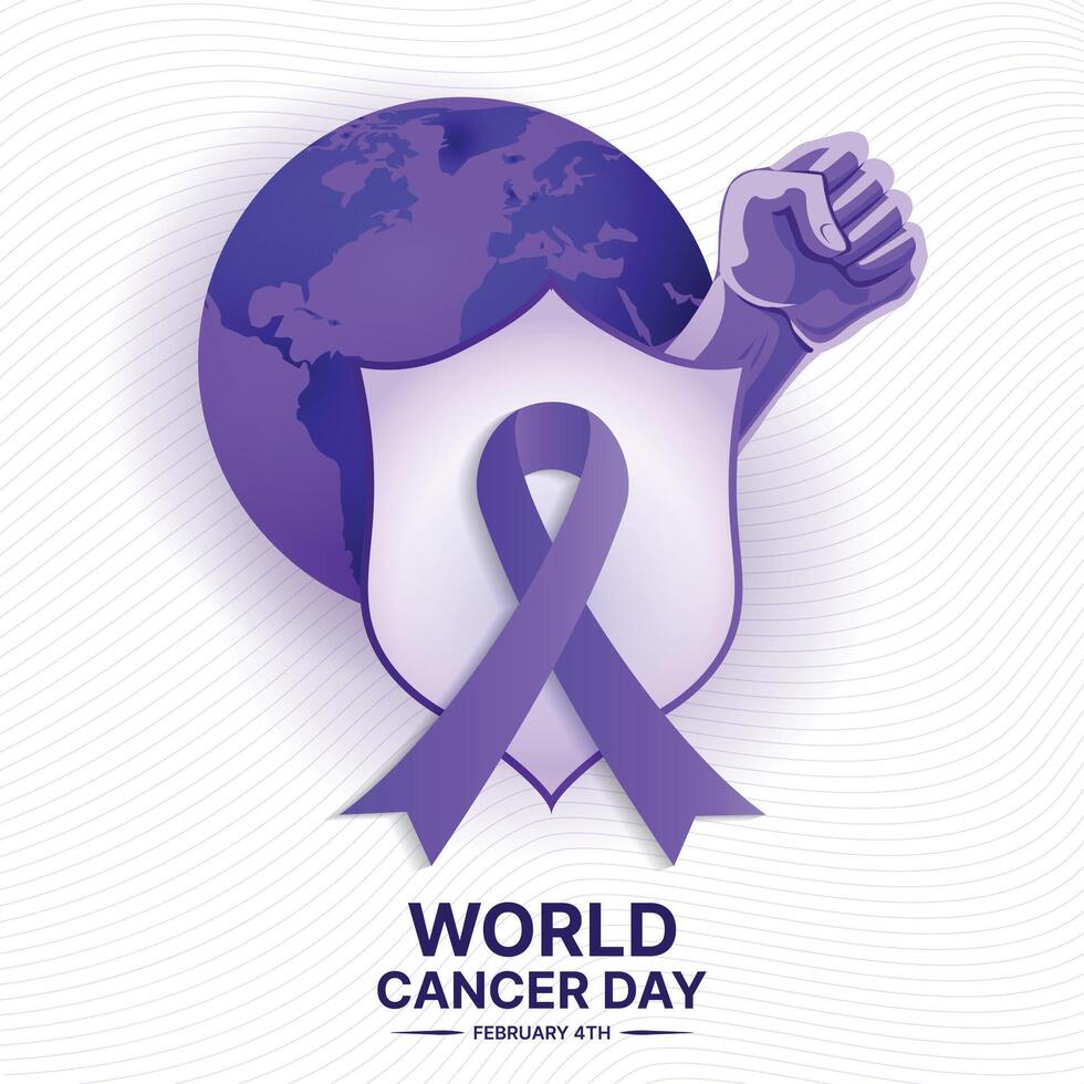 mundo cáncer día póster, cáncer conciencia bandera, lucha en contra cáncer vector