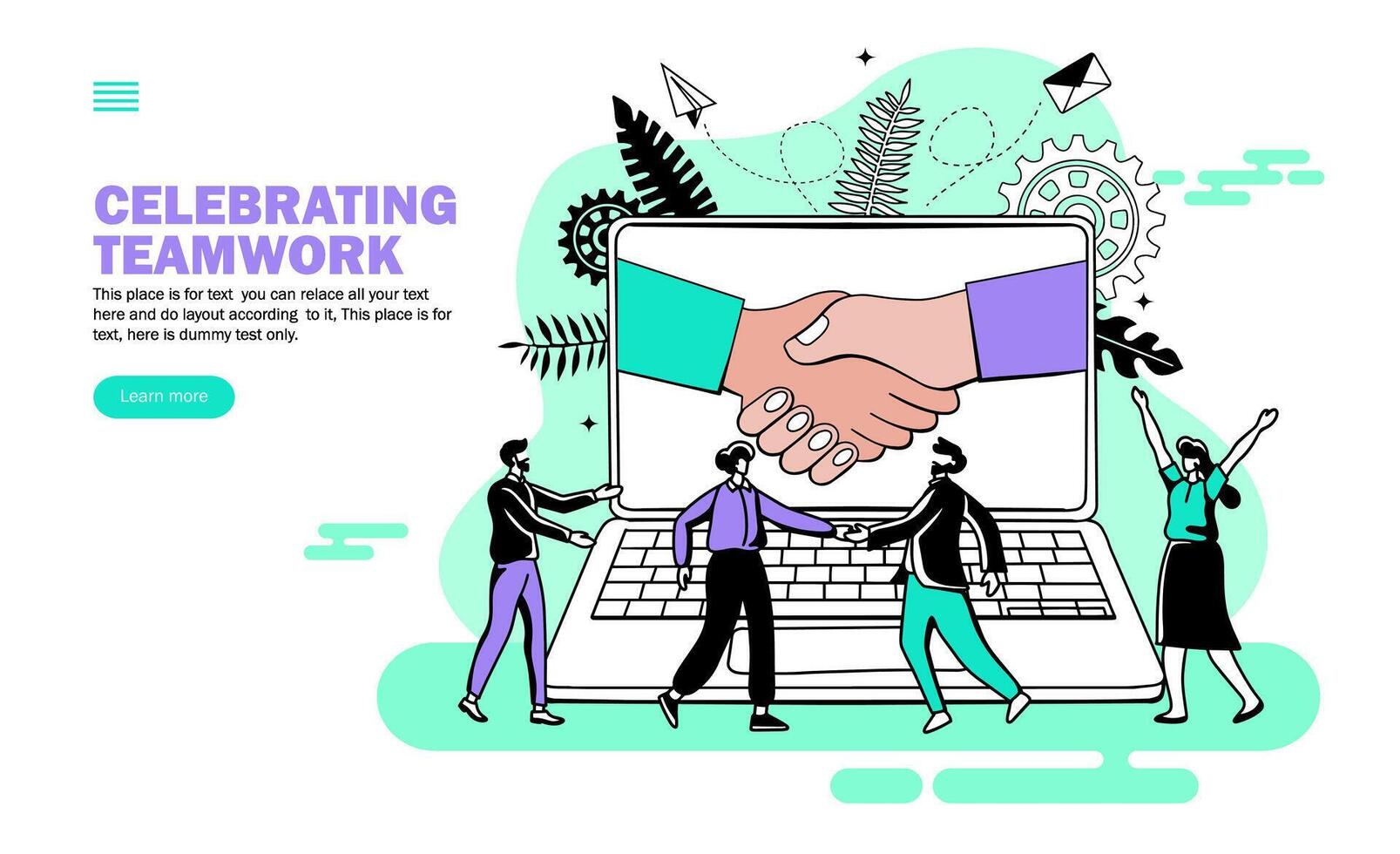 shake hand and congratulations in computer with people celebrating teamwork, shake hand, congratulation vector