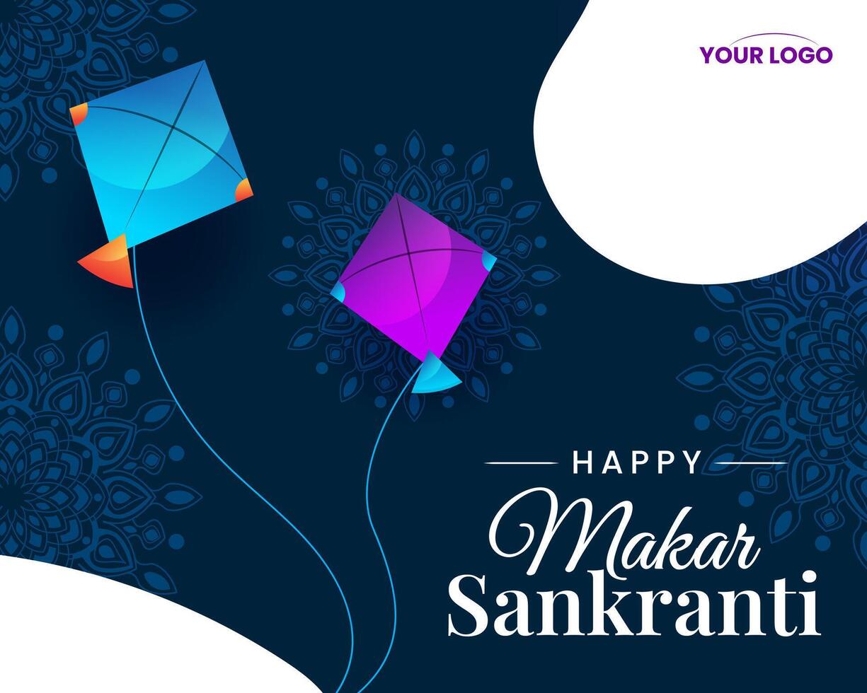 happy makar sankranti with kites on dark background greeting vector