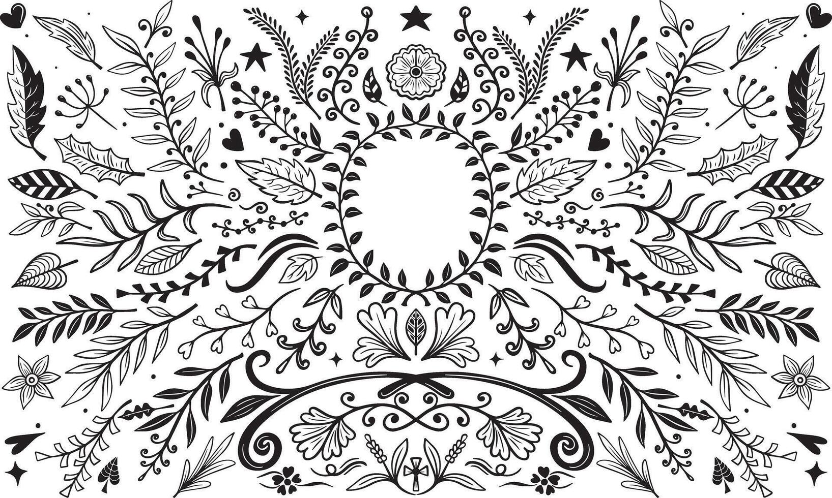 set of floral decoration elements hand drawn vector illustration