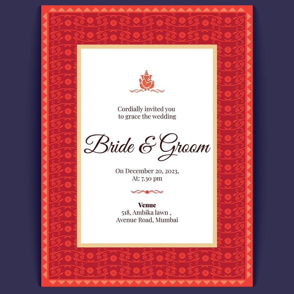 indian wedding card design, wedding invitation template vector