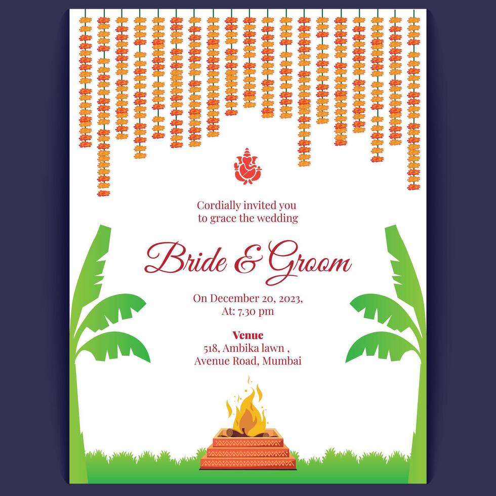 indian wedding card design, invitation template vector