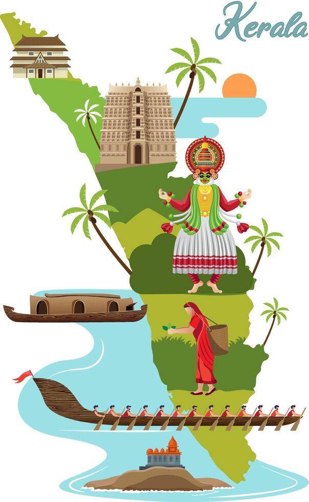 tourism and traditional culture with kerala map vector
