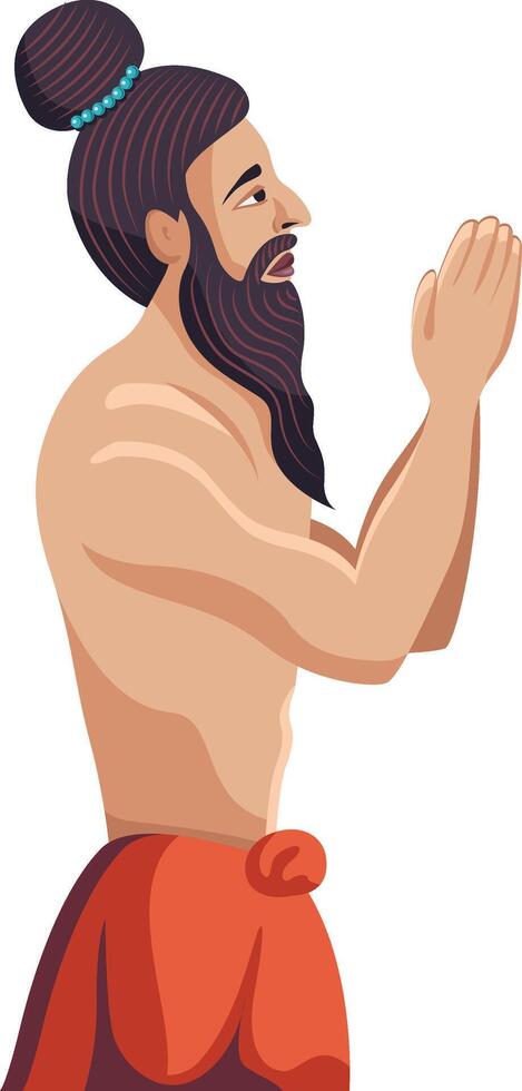 spiritual guru sadhu praying side view isolated vector