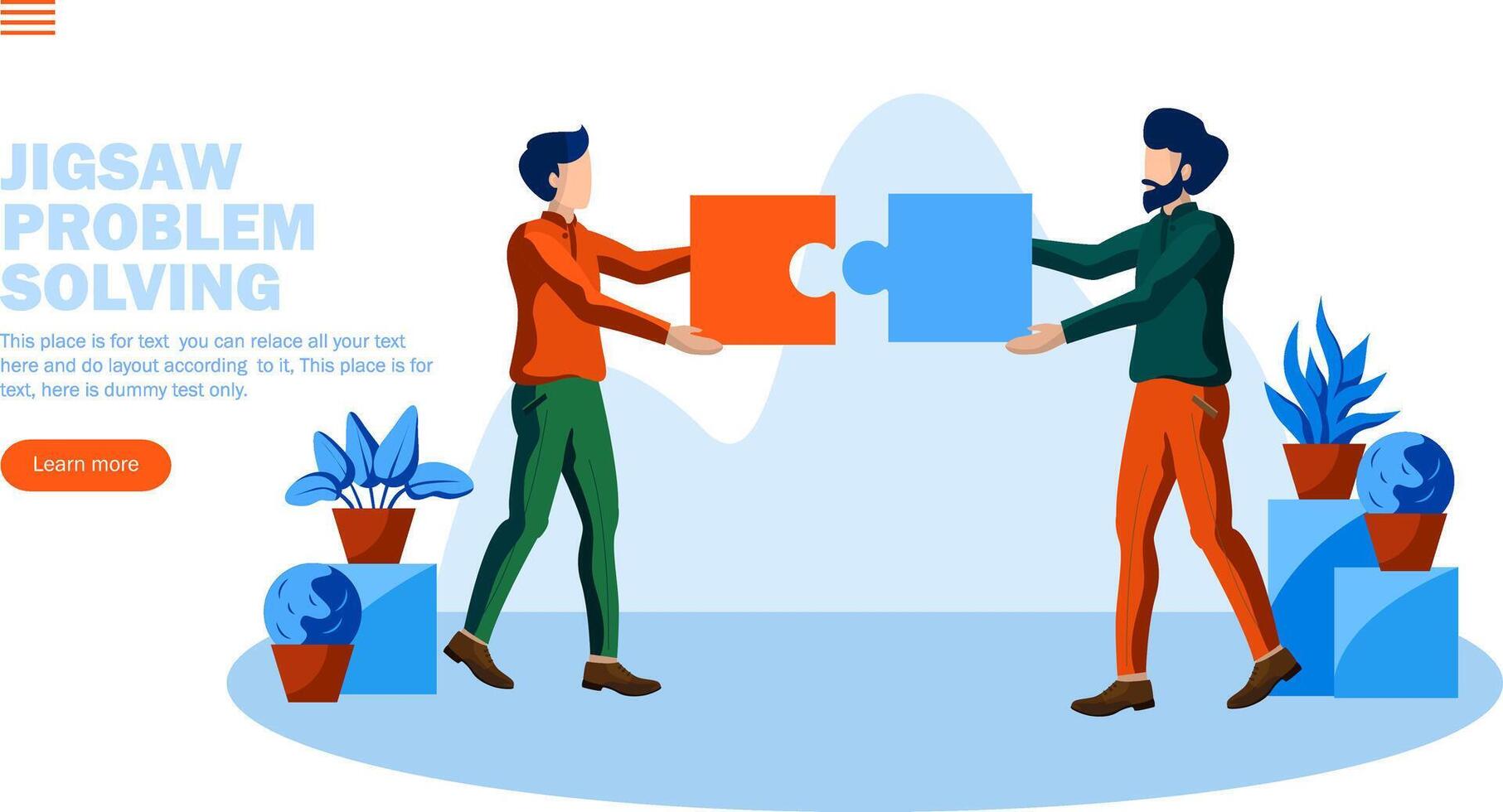 problem solving with jigsaw and two people concept vector illustration