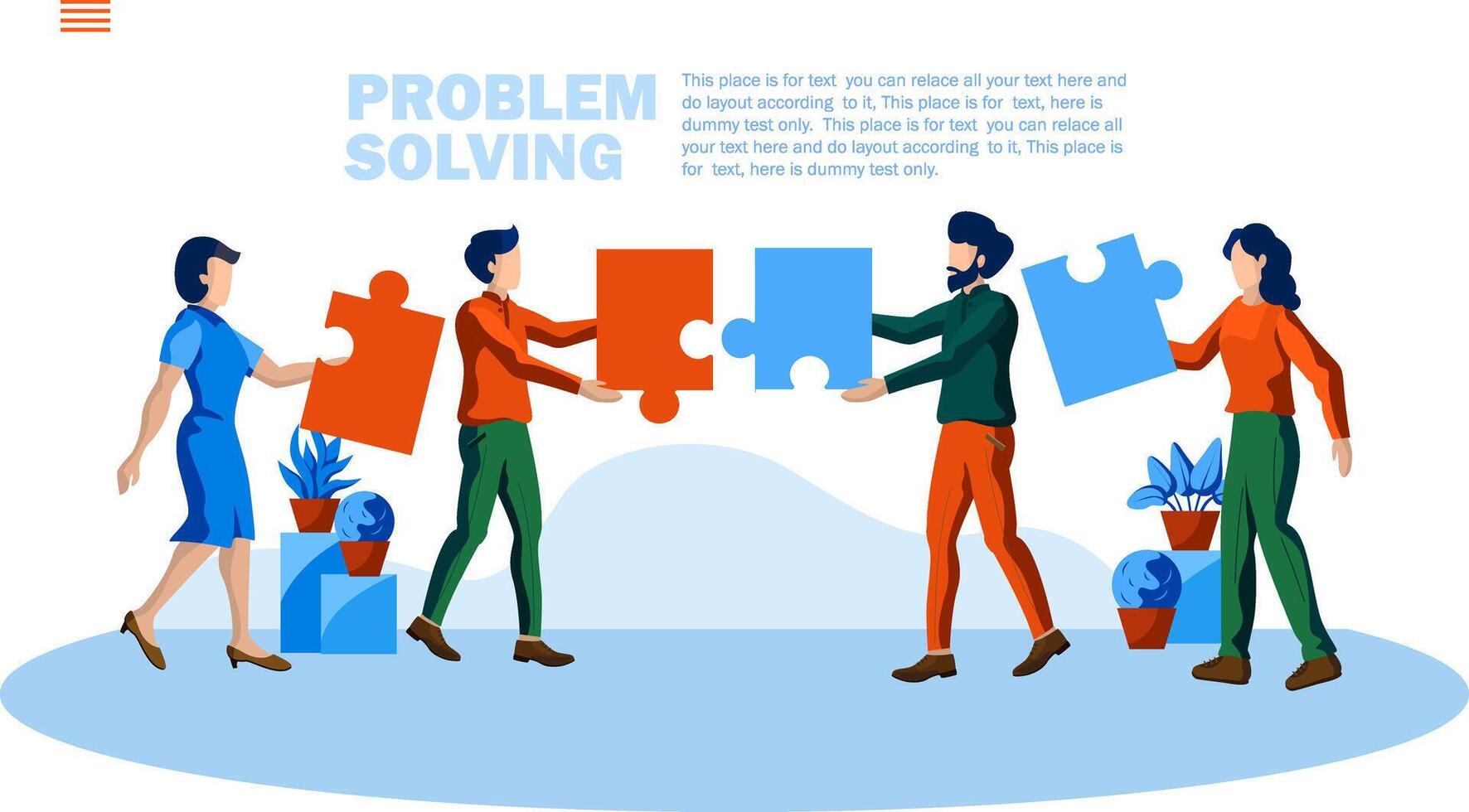 problem solving strategy with jigsaw and team conversation efforts concept vector illustration