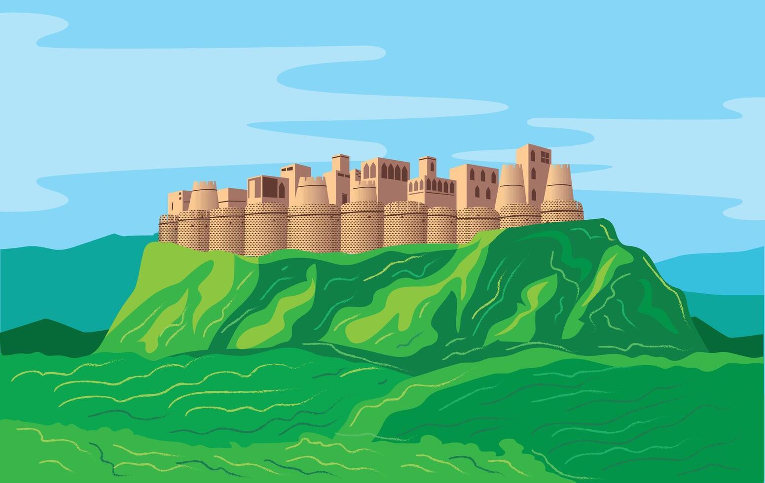 Indian maharashtra fort in mountain landscape vector