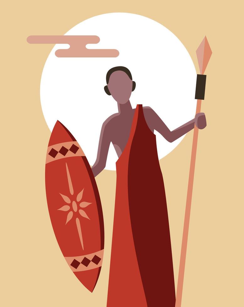 African tribal masai warrior standing confidently with spear royalty free vector illustration