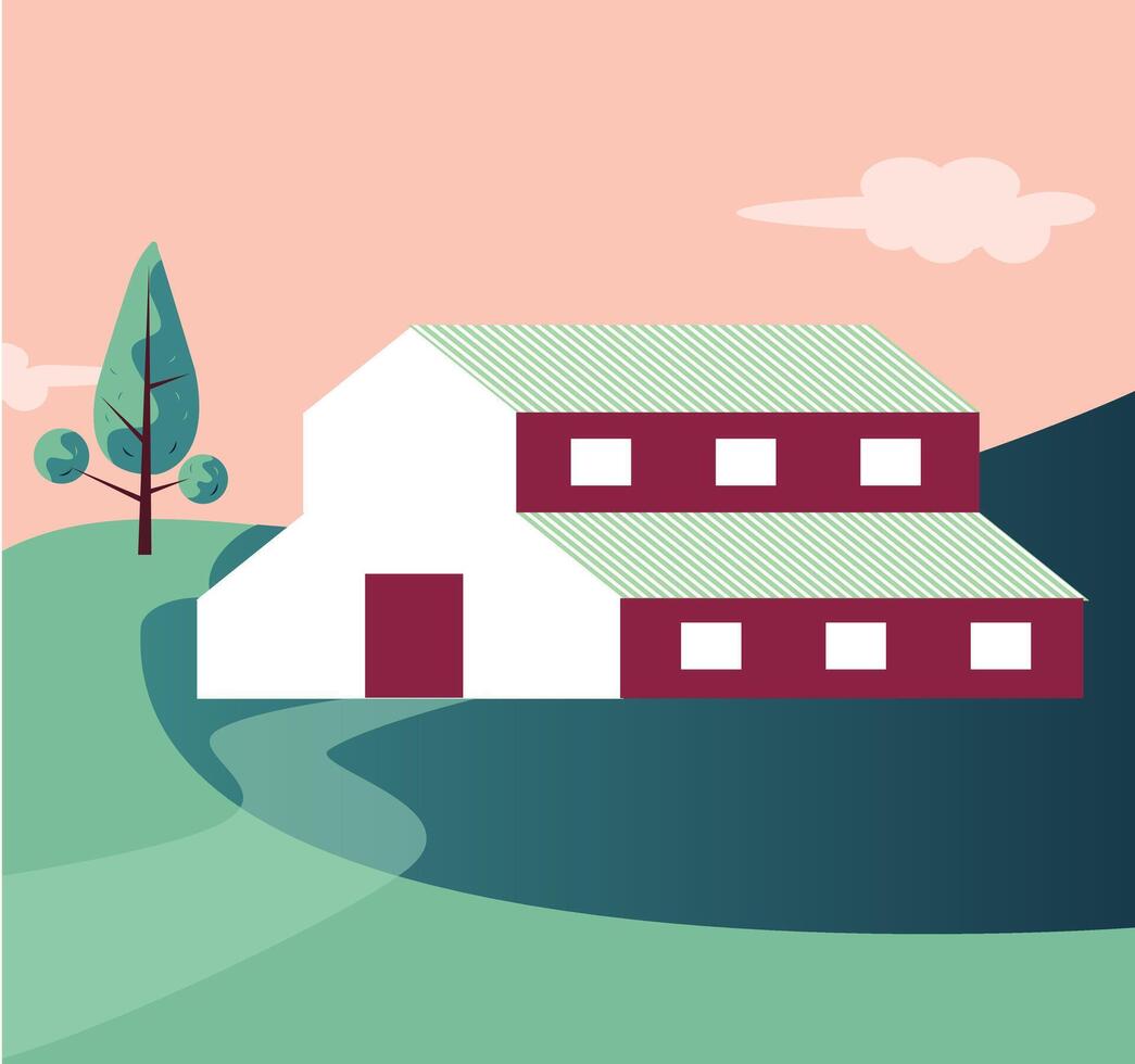 country side agricultural farm house landscape view vector