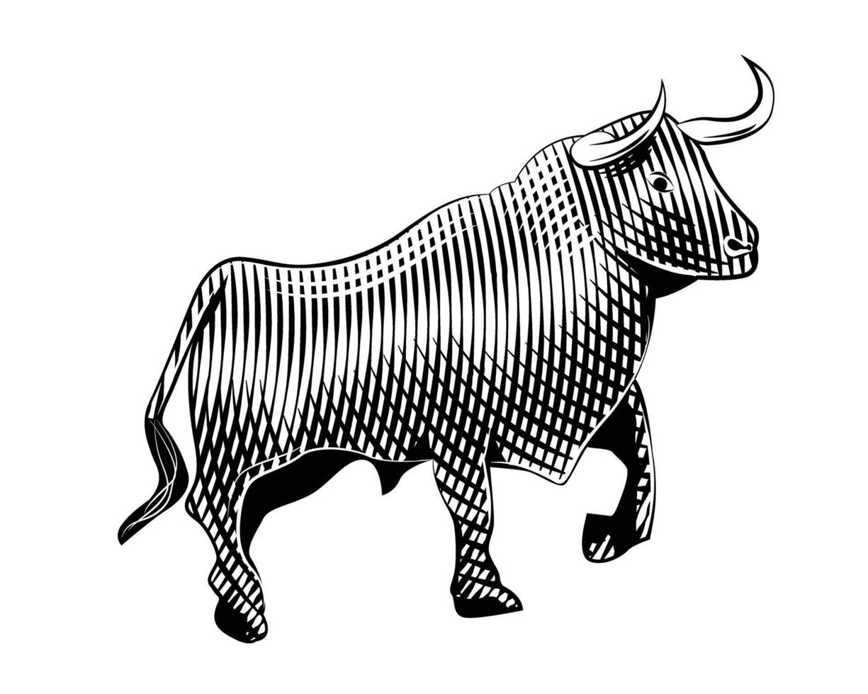 Bull Woodcut style line art illustration vector