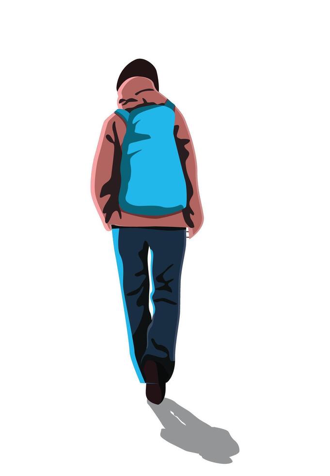 travel backpack alone man walking backside  vector