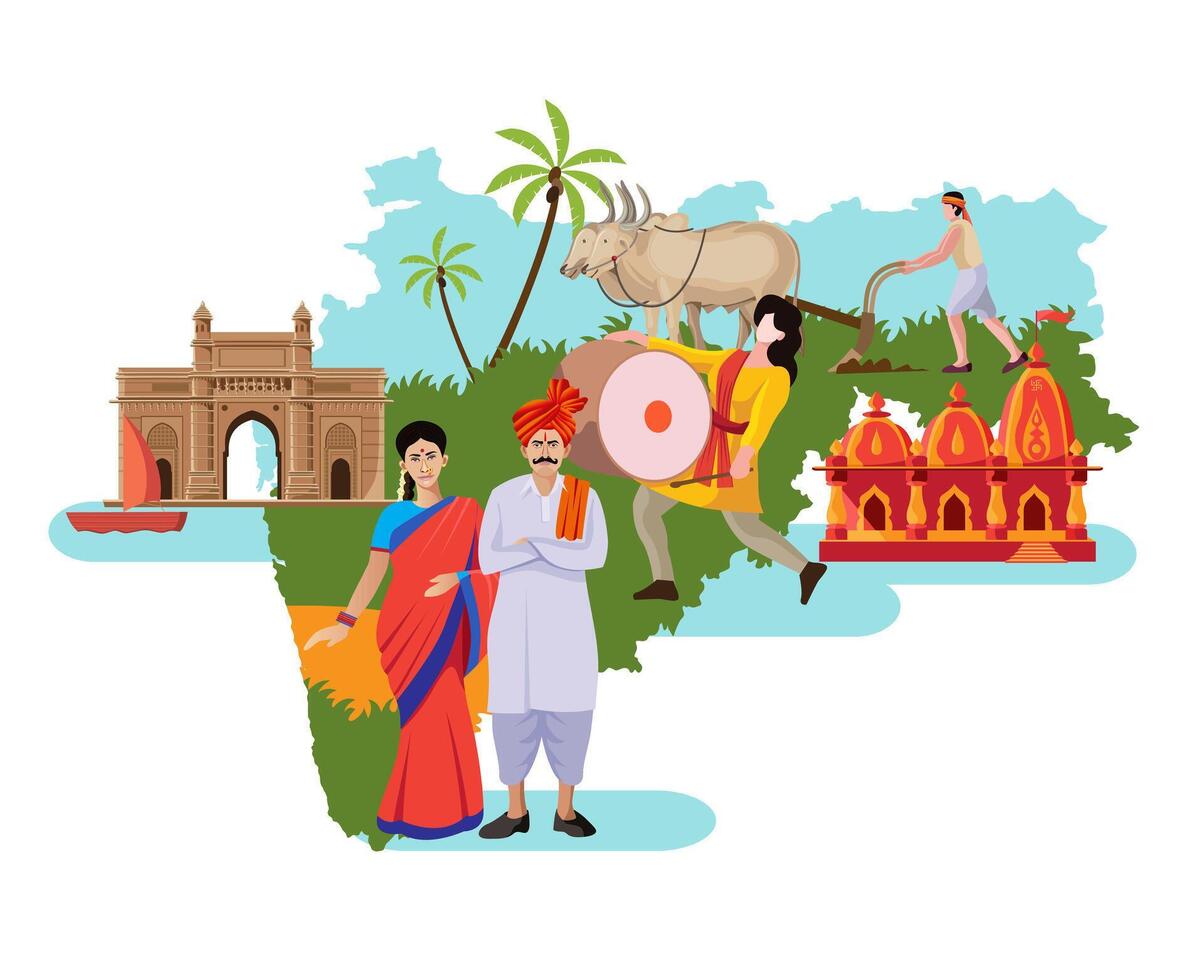 Maharashtra cultura con mapa vector