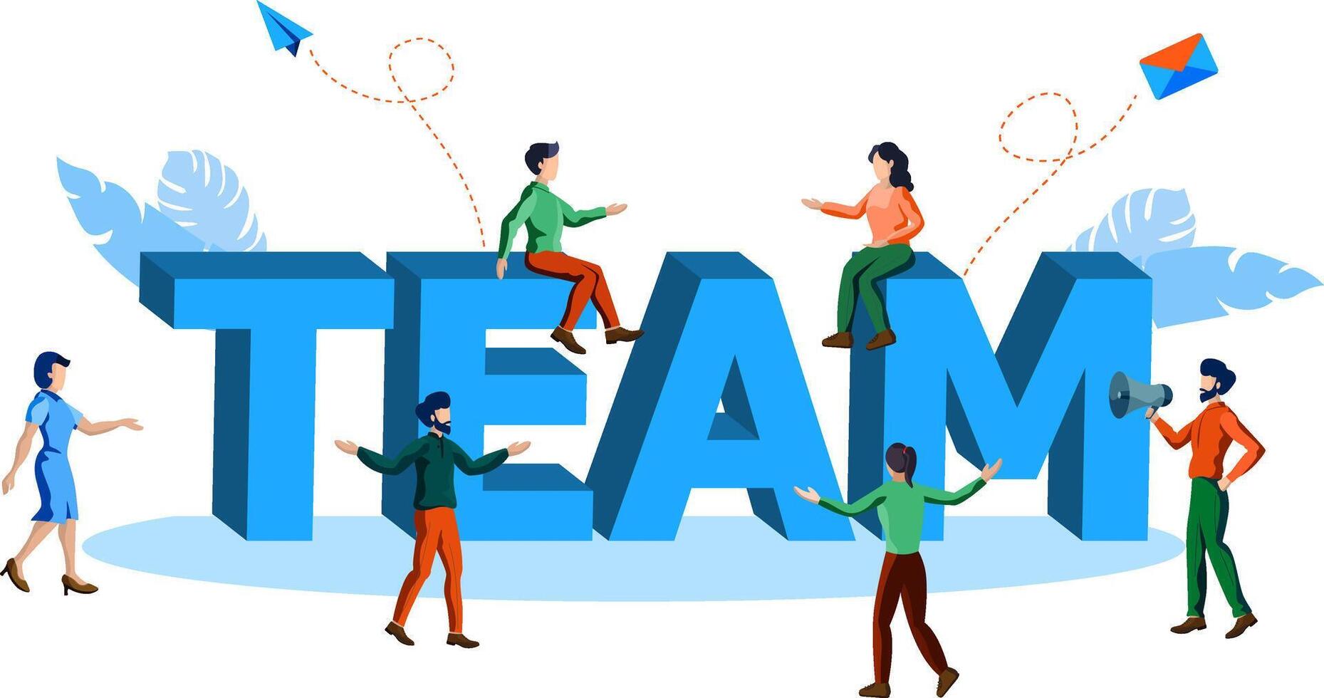 team working and interacting around word team vector illustration concept
