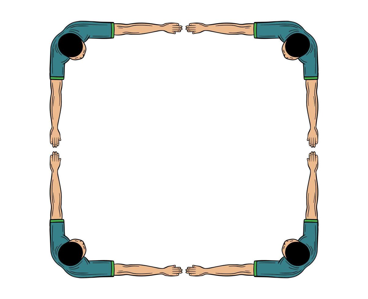 human hands frame, human hands making a square top view hand drawn vector