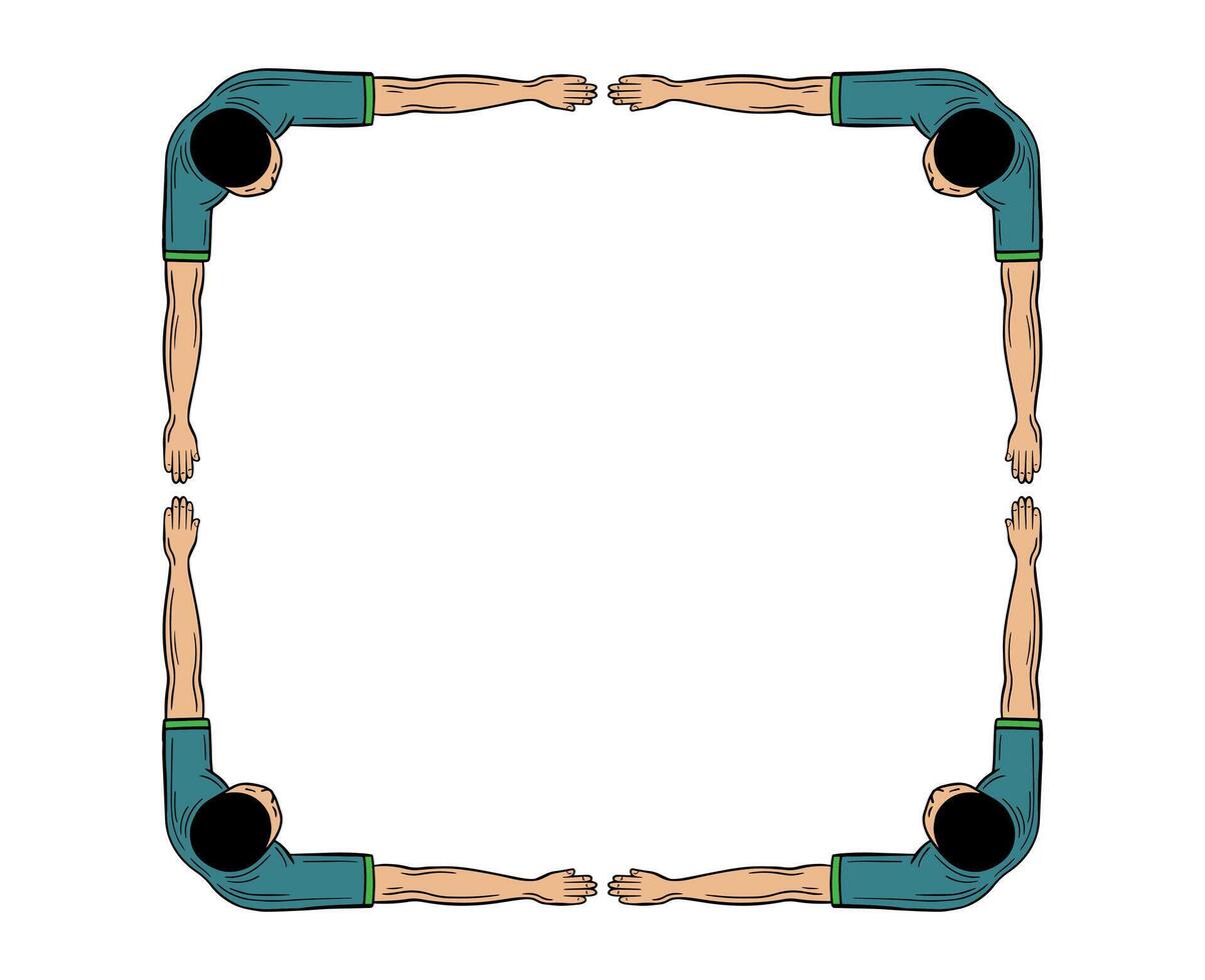 human hands frame, human hands making a square top view hand drawn vector