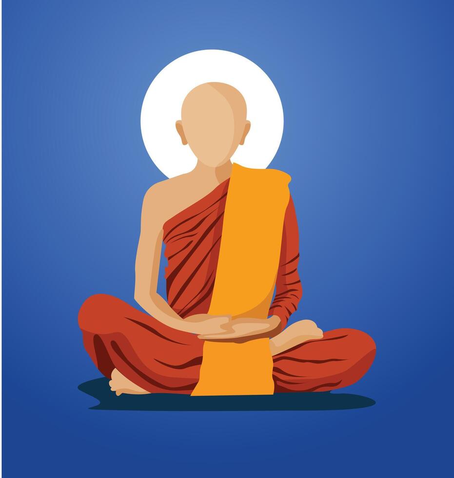 Buddhist tibetan monk meditation isolated with glow blue vector