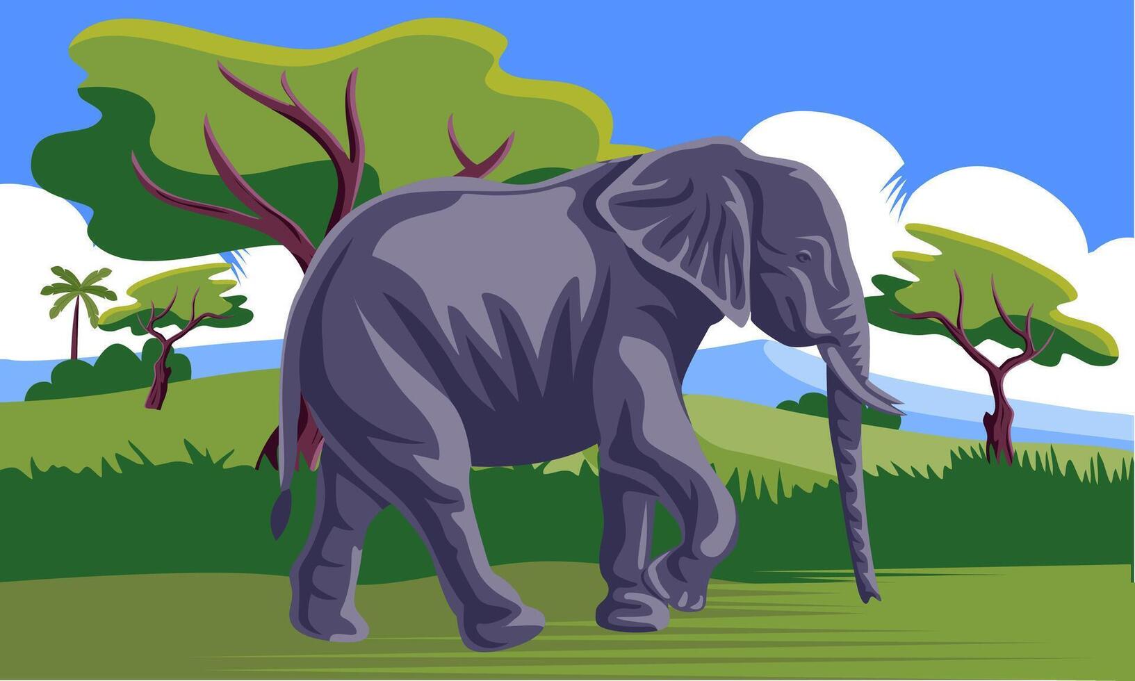 elephant walking in jungle vector