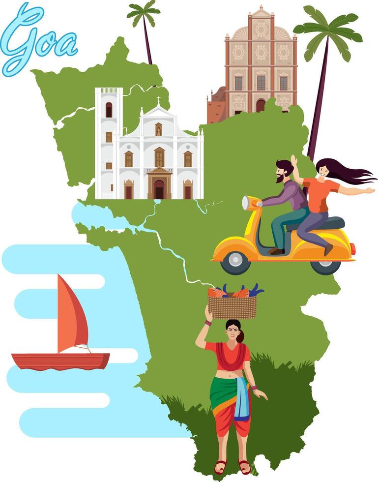 goa tourism collage design with map vector