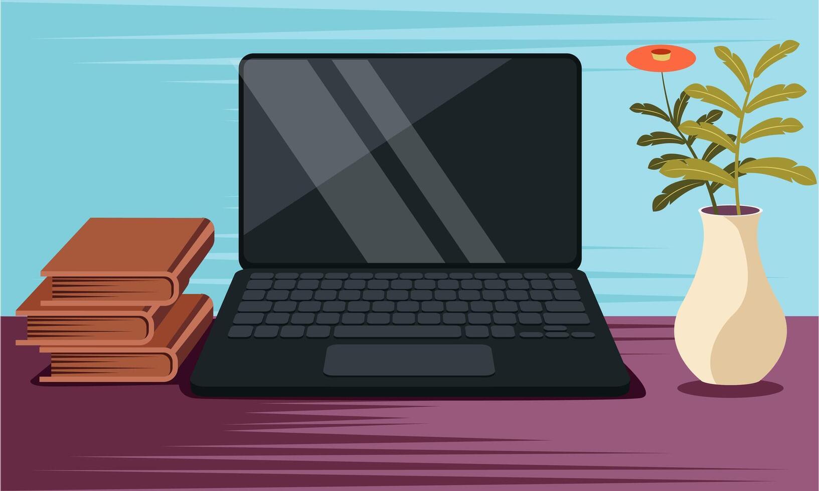 working desk laptop with books vector