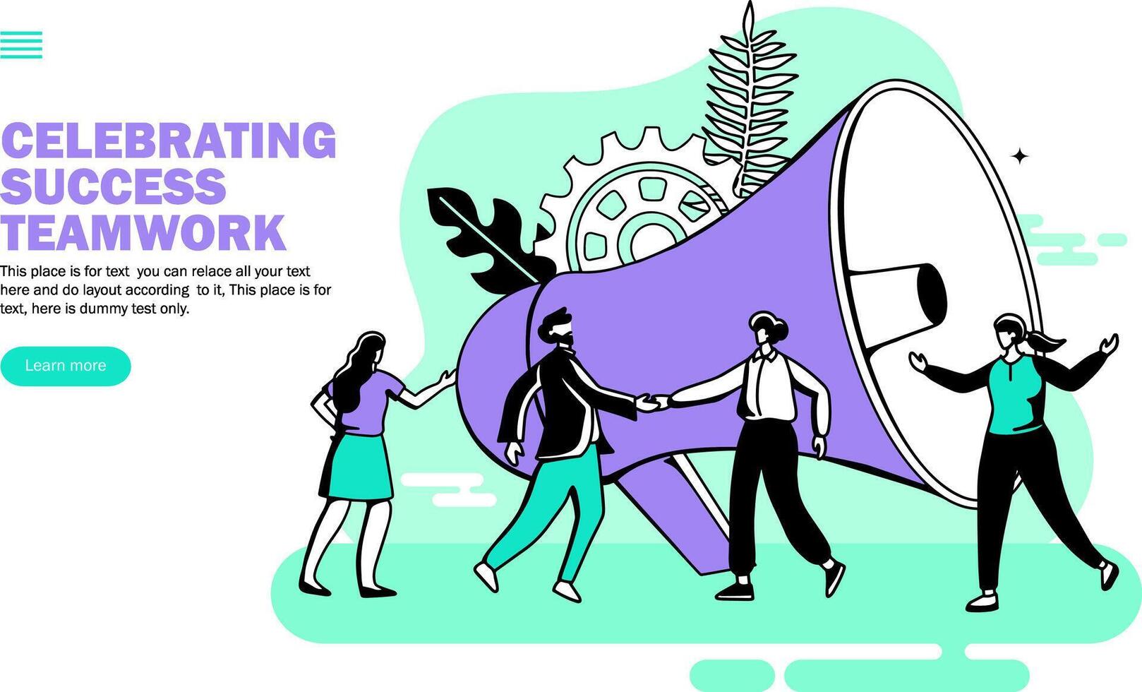 Team congratulations and announcement with megaphone vector