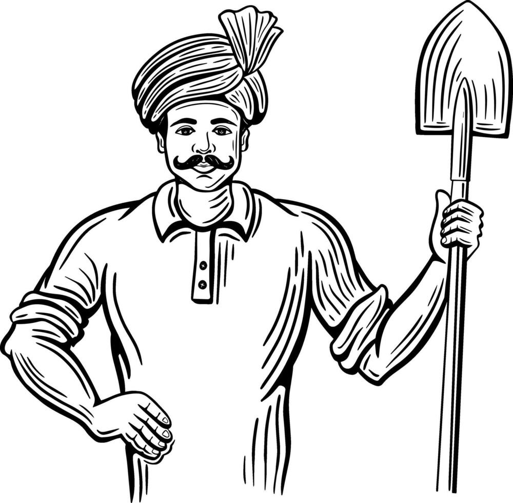 indian farmer  portrait vector illustration
