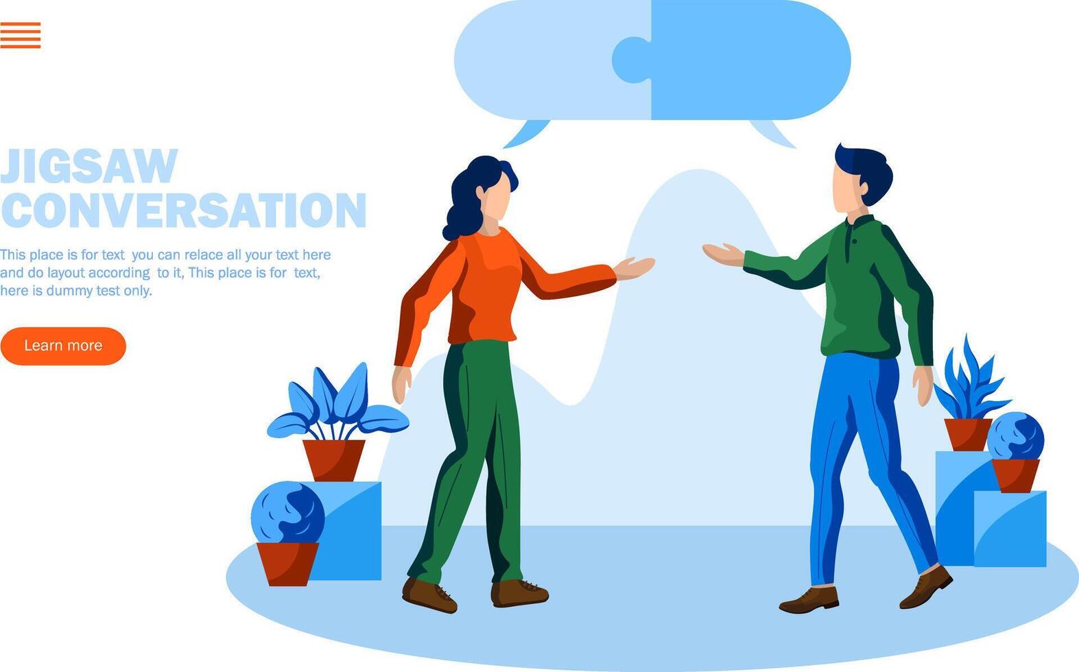 problem solving with jigsaw and two people conversation concept vector illustration