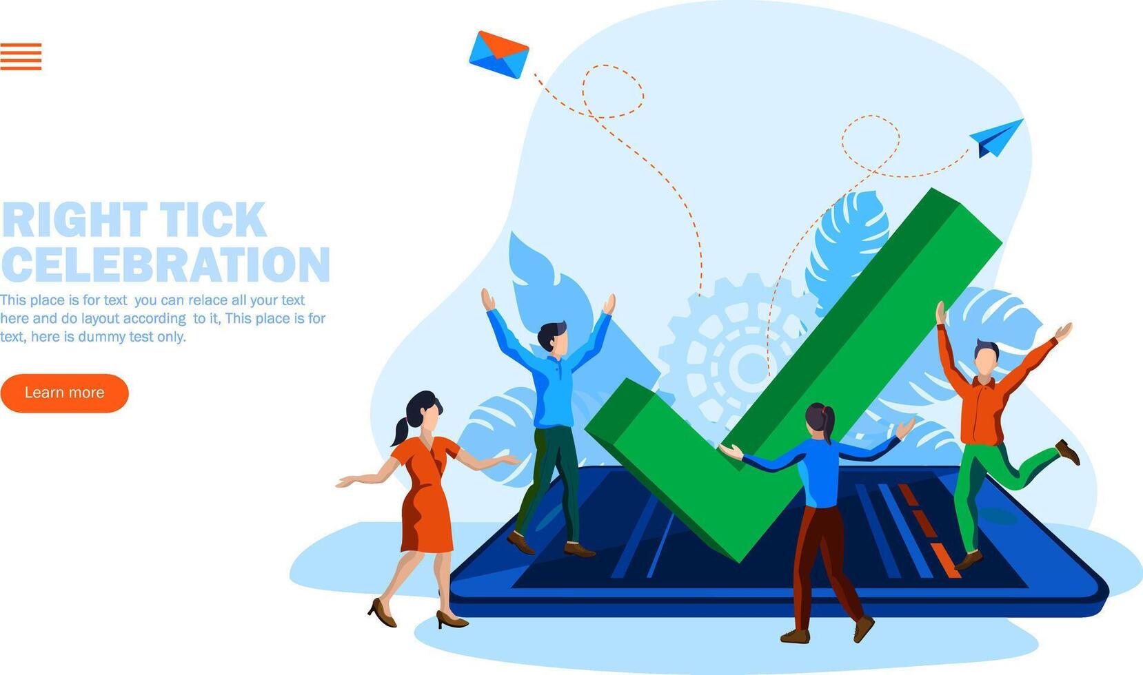 team celebrating around right tick on mobile vector illustration