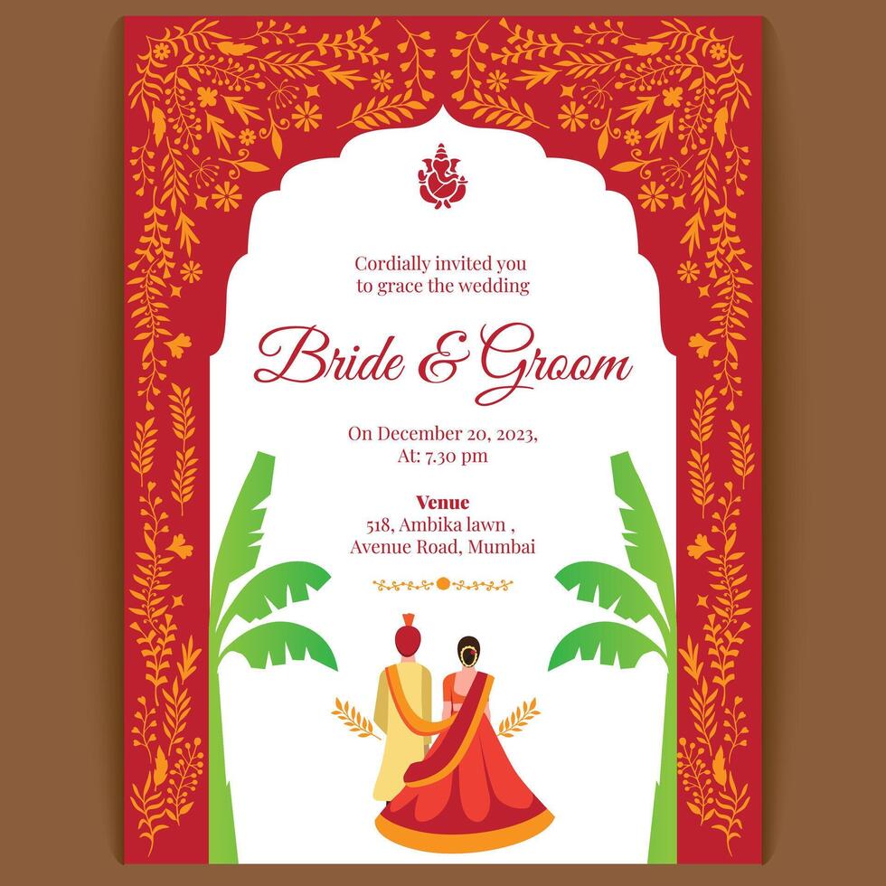 floral indian hindu wedding Luxury invitation card design, vector