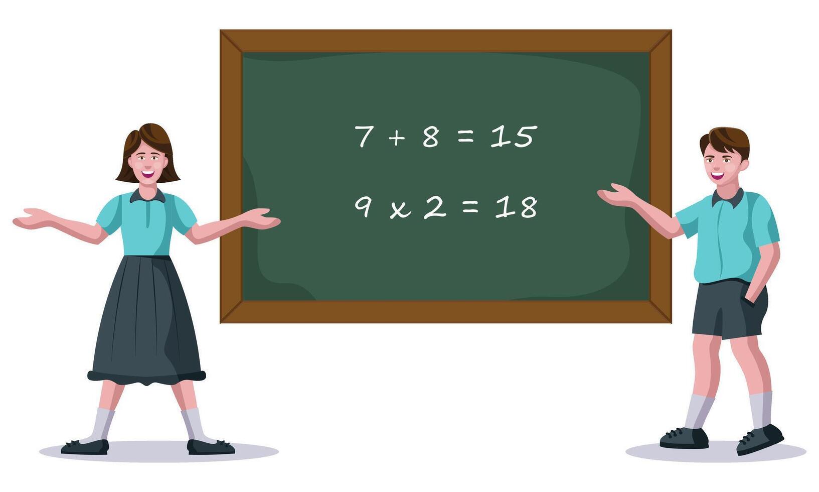 boy and girl, kids, standing in front of board vector