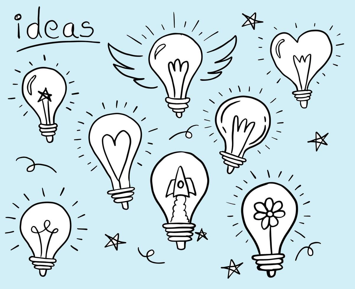 light bulbs ideas hand drawn vector doodles