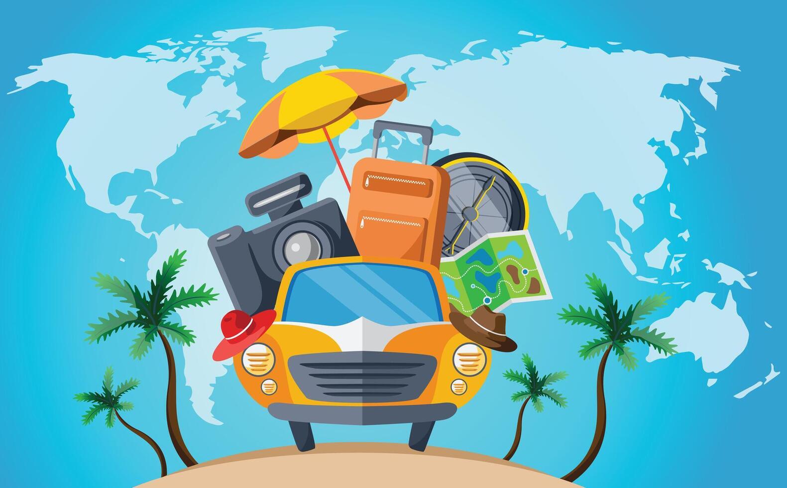 mundo vacaciones viaje en coche concepto, viaje vector