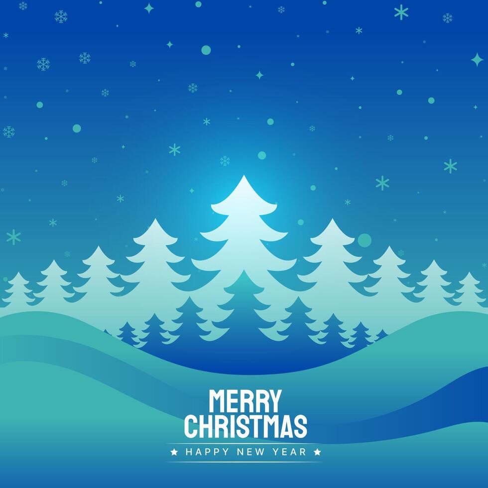 merry christmas greetings with christmas tree snowflakes blue background vector vector