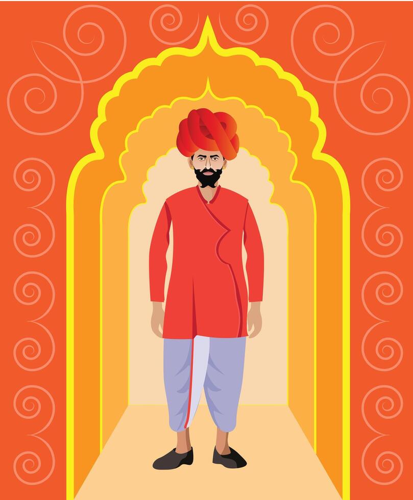 rajasthani man standing in decorative places vector