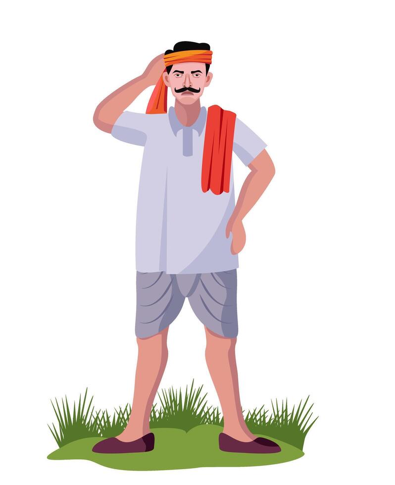 sad and worried indian farmer standing isolated vector