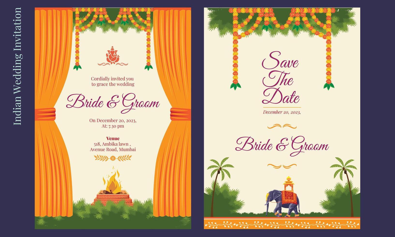 Royal indian wedding card design, invitation template vector