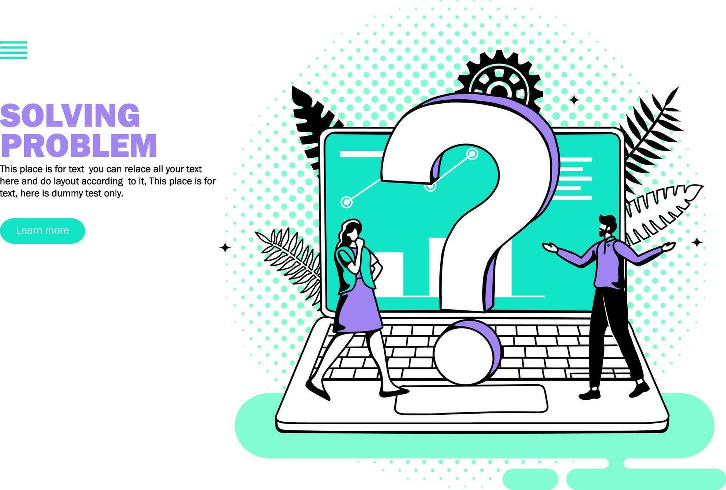 Question mark on computer, Team looking for software solution vector