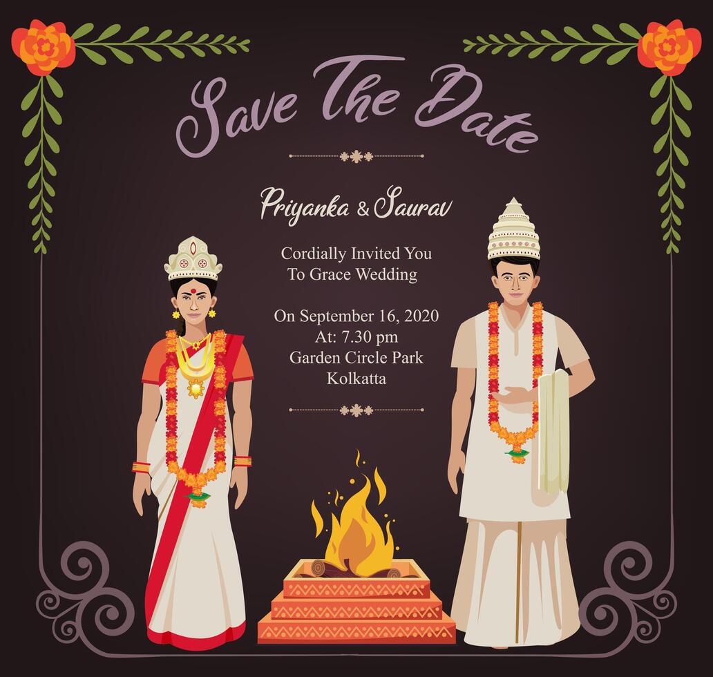 wedding invitation template design for bengali hindu vector