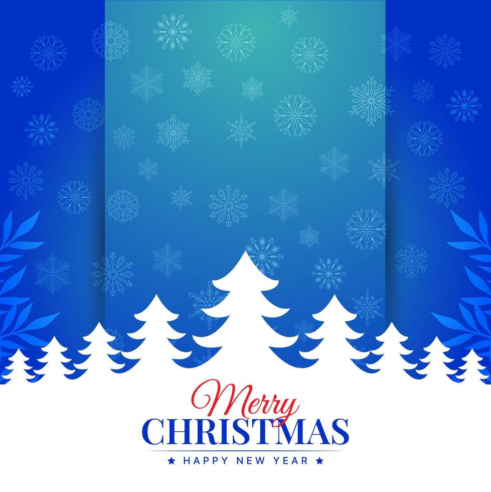 merry christmas tree greeting on blue snowflake background vector