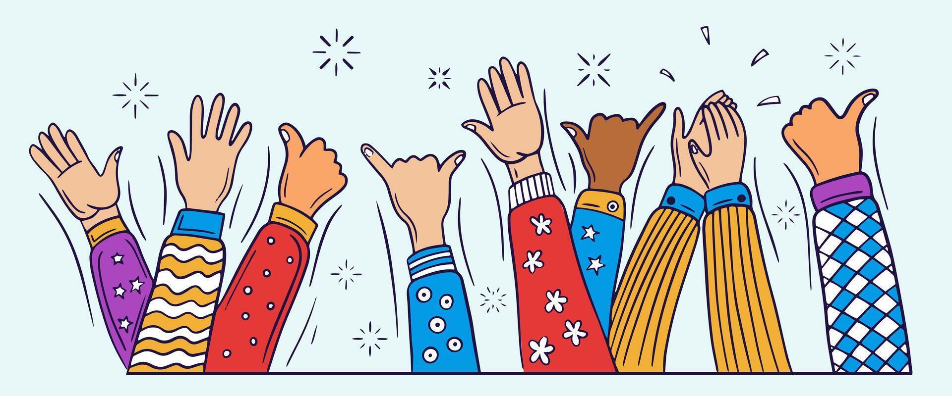 raised hands clapping and celebrating vector