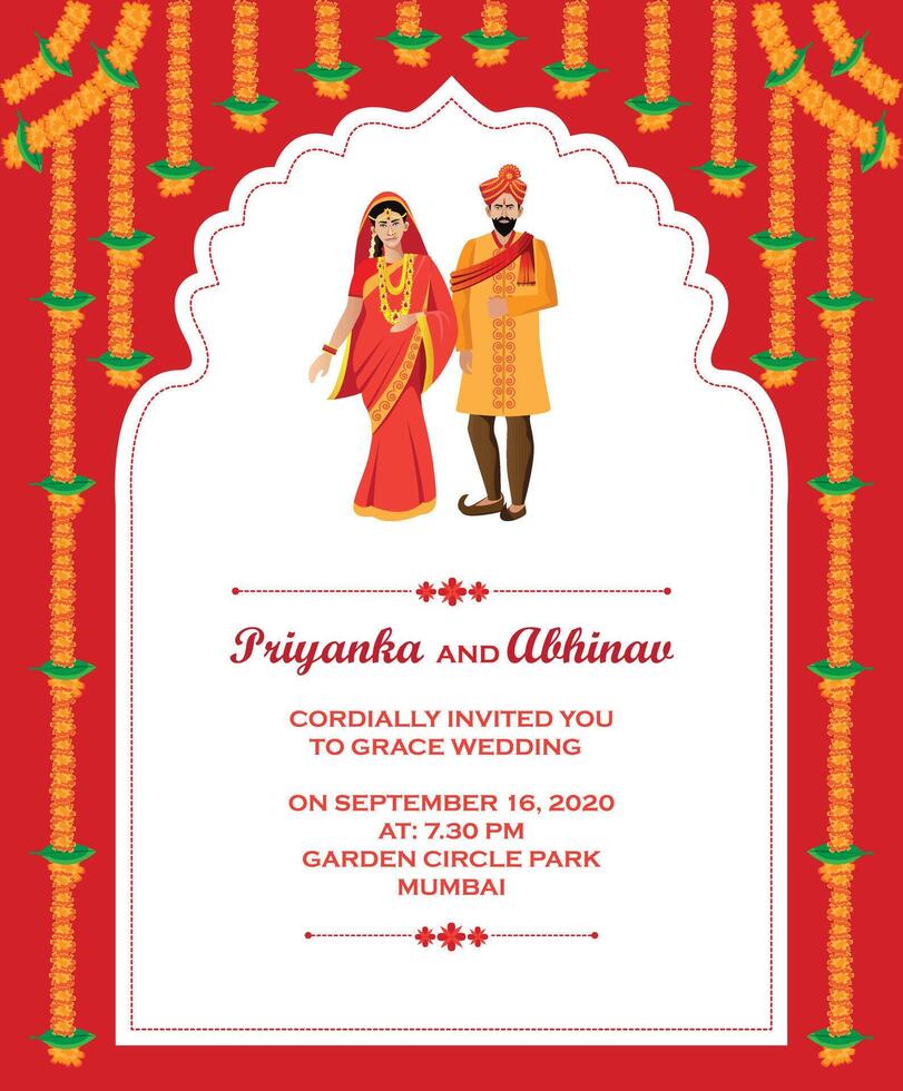 Hindu wedding invitation card design template vector