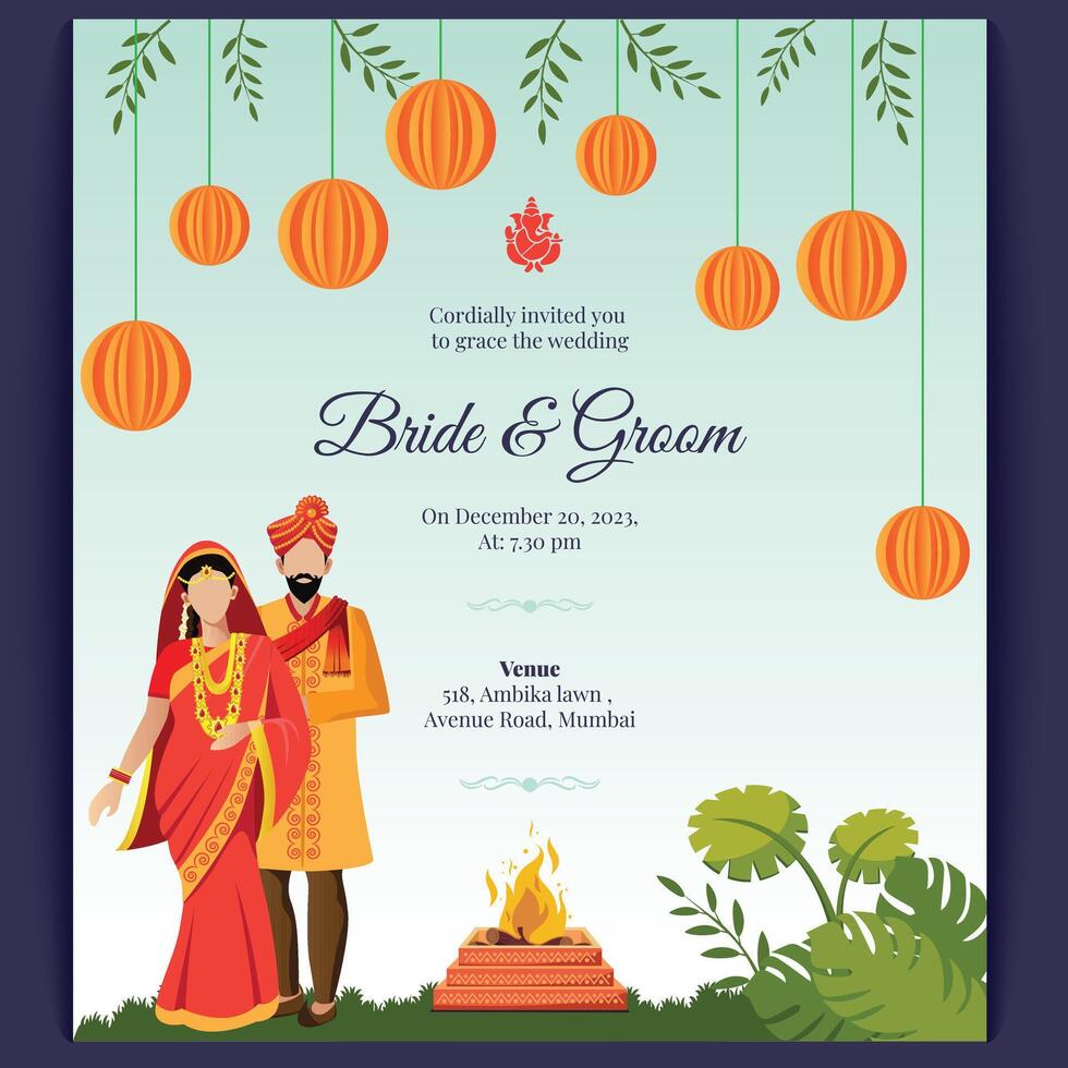 floral indian wedding Luxury invitation card design vector