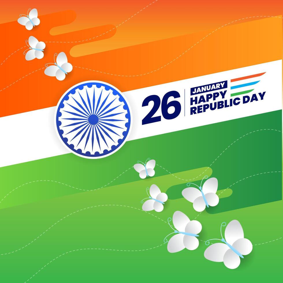 26 january republic day of india celebration greeting with indian flag vector