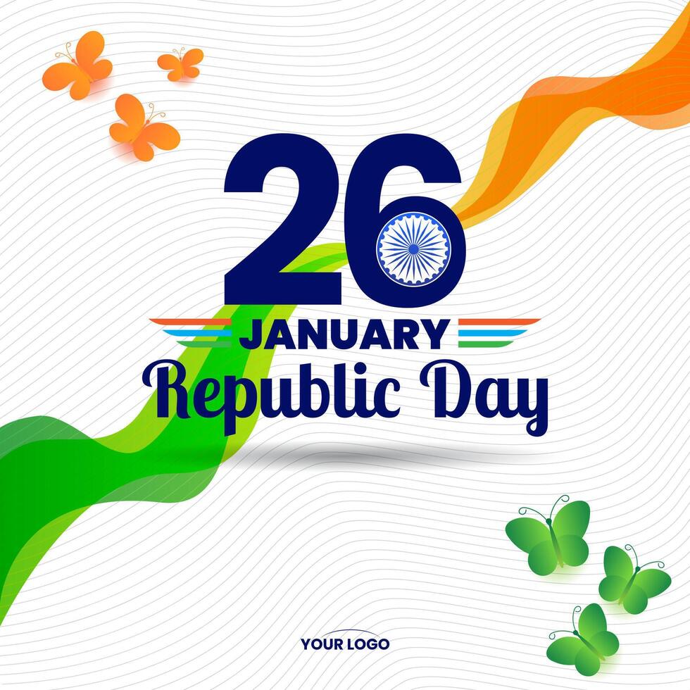 26 january republic day of india celebration greeting with indian flag vector