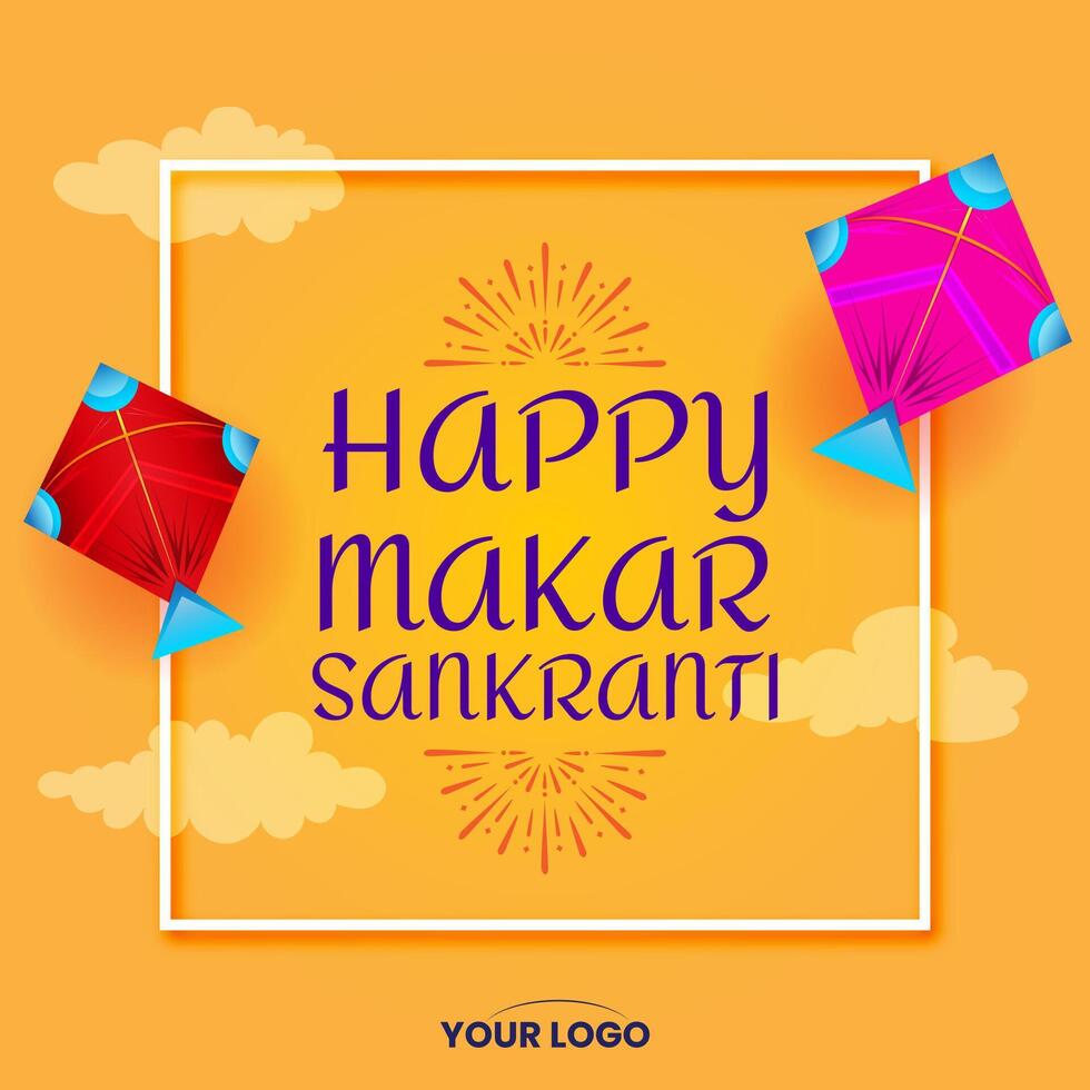 happy makar sankranti greeting kites and cloud vector greeting