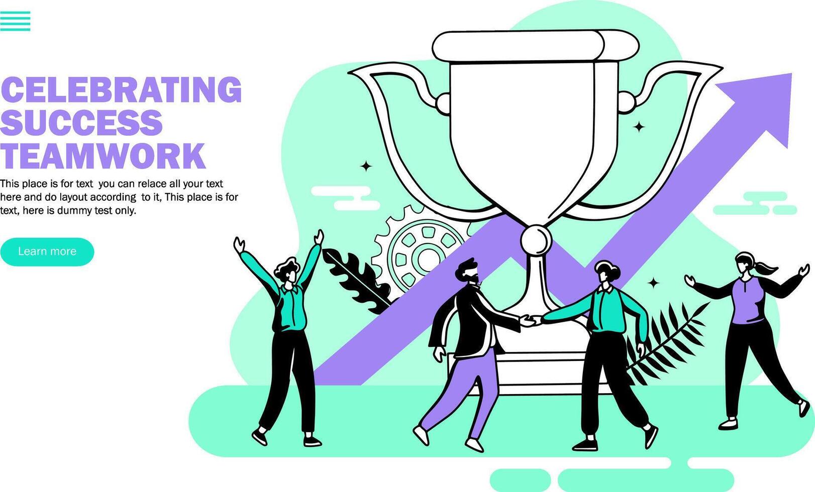 success celebration team congratulating  in front of trophy  vector