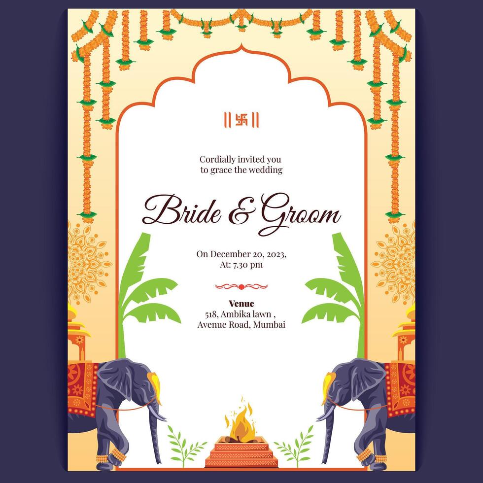 hindu indian wedding card design, wedding invitation template vector