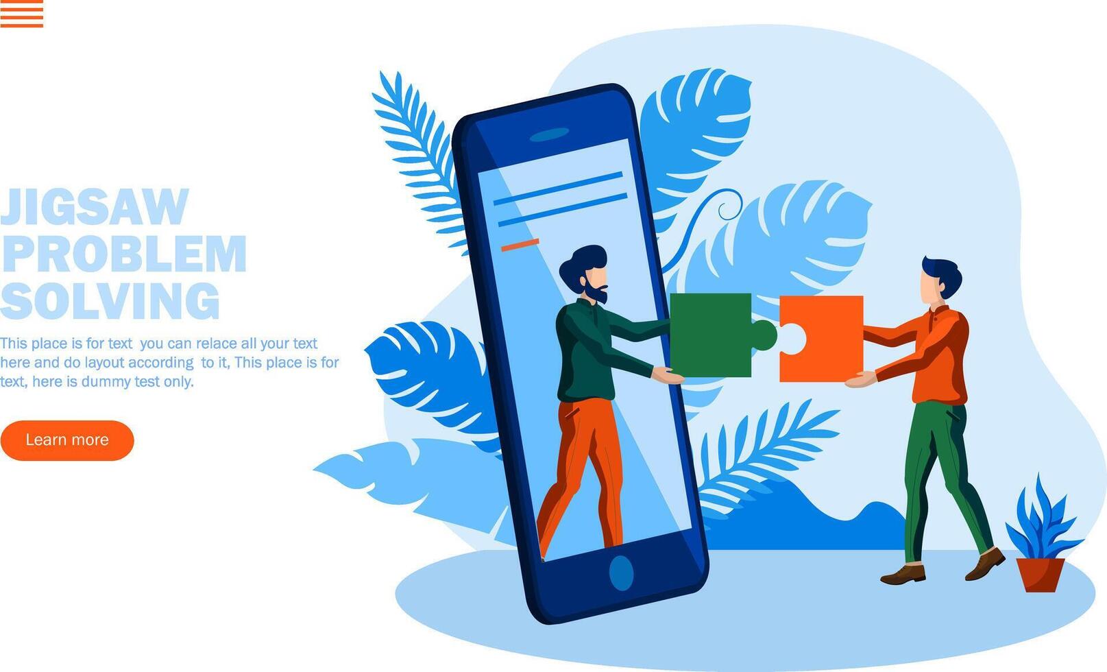 problem solving with jigsaw and two person conversation with mobile concept vector illustration