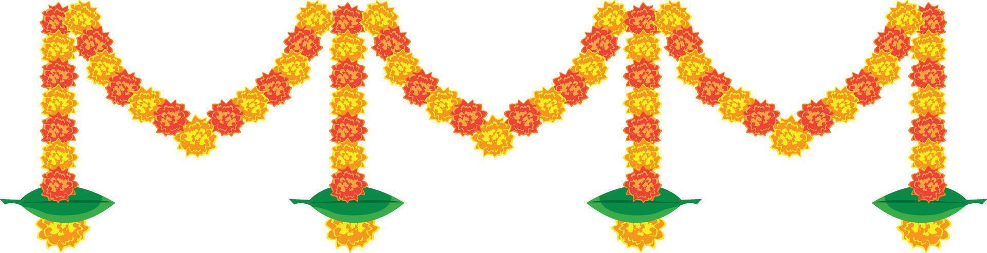 indian marigold garland, toran design, flower bunting vector
